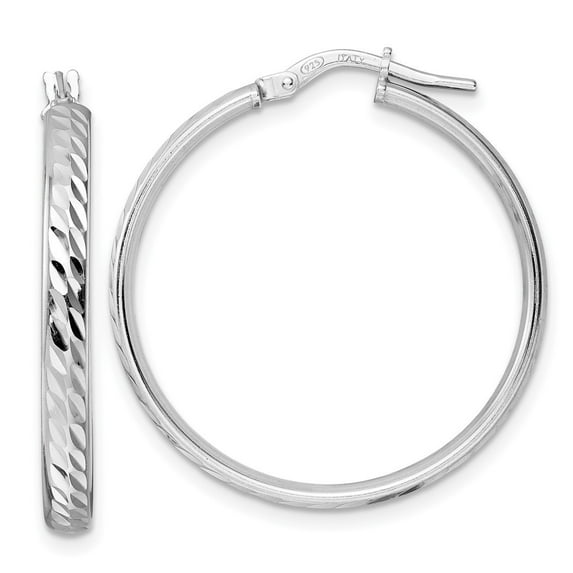 28.5mm 925 Sterling Silver Rhodium Plated Polished Diamond cut Hoop Earrings Measures 30.15x28.5mm Wide 3mm Thick Jewelr