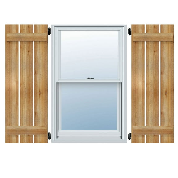 28 7/8"W x 32"H TimberCraft Five 5 3/8" Boards Spaced Board-n-Batten Shutters, Rough Sawn Western Red Cedar (Per Pair)