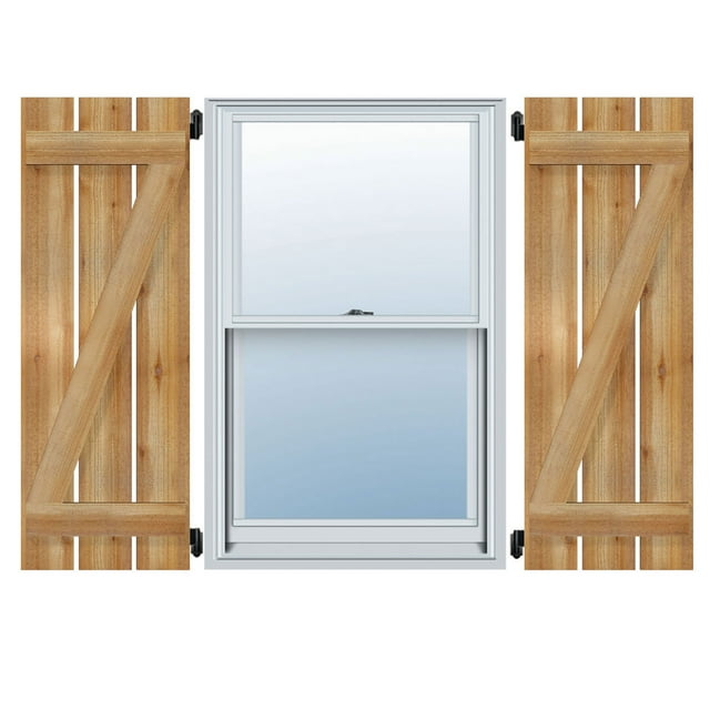 28 7/8"W x 75"H TimberCraft Five 5 3/8" Boards Spaced Board-n-Batten Shutters w/Z-Bar, Rough Sawn Western Red Cedar (Per Pair)