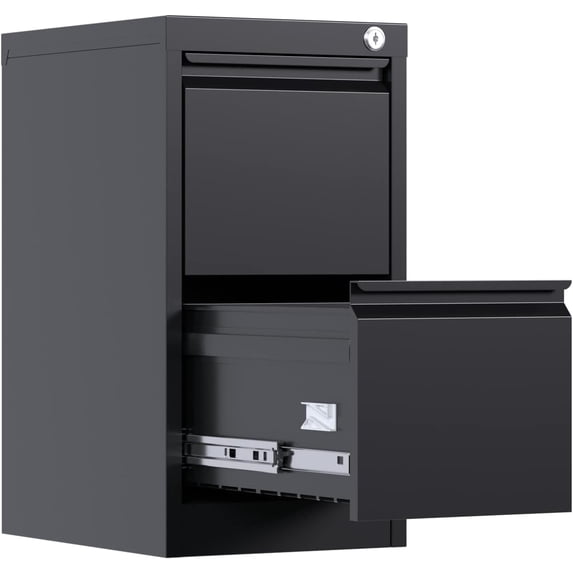 28.7"H Metal Office File Cabinet – Lockable 2-Drawer Storage for Letter, Legal, A4 & F4 Documents, Home Office, Dorm, Small Business, Black