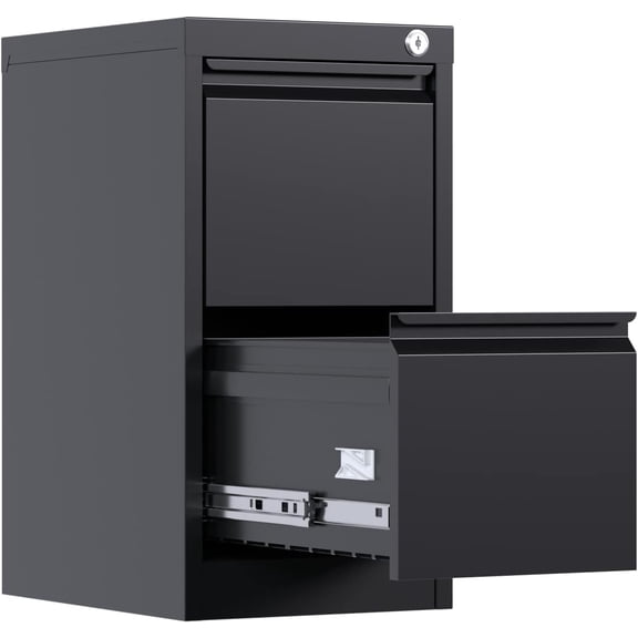 28.7"H Metal Office File Cabinet  Lockable 2-Drawer Storage for Letter, Legal, A4 & F4 Documents, Home Office, Dorm, Small Business, Black