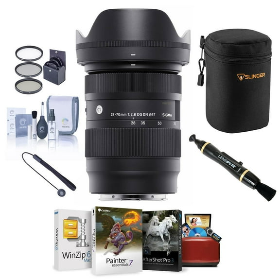 Sigma 28-70mm f/2.8 DG DN Contemporary Lens for Sony E, Bundle with Corel Mac Software Suite, 67mm Filter Kit, Lens Pouch, Lens Cleaner, Cleaning Kit, Lens Cap Tether