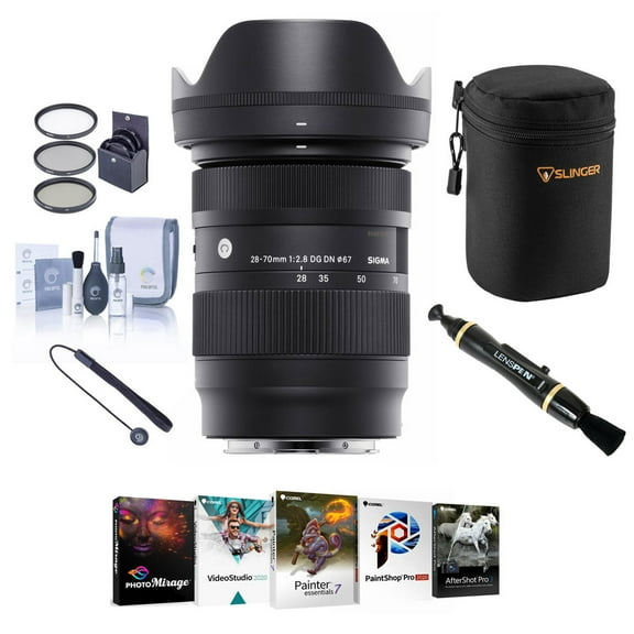 28-70mm f/2.8 DG DN Contemporary Lens for Sony E, Bundle with Corel PC Software Suite, 67mm Filter Kit, Lens Pouch, Lens Cleaner, Cleaning Kit, Lens Cap Tether