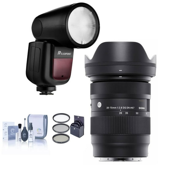 Sigma 28-70mm f/2.8 DG DN Contemporary Lens for Sony E, Bundle with Flashpoint Zoom Li-on X R2 TTL On-Camera Round Flash Speedlight, 67mm Filter Kit, Cleaning Kit