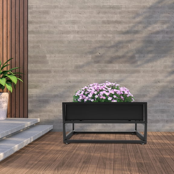28.74*12.2*14 Suitable Height Modern Freestanding Black Tall Rectangular Planter for Backyard Gardening