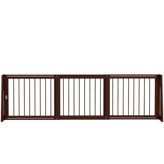 28"-75" Adjustable Wooden Pet Gate - Freestanding Dog Barrier with Non-Slip Mats for Doorways & Stairs