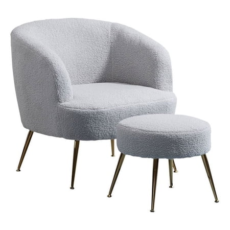 28.75'' Wide Modern Wool Accent Armchair With Ottoman & Gold Leg-Light Gray