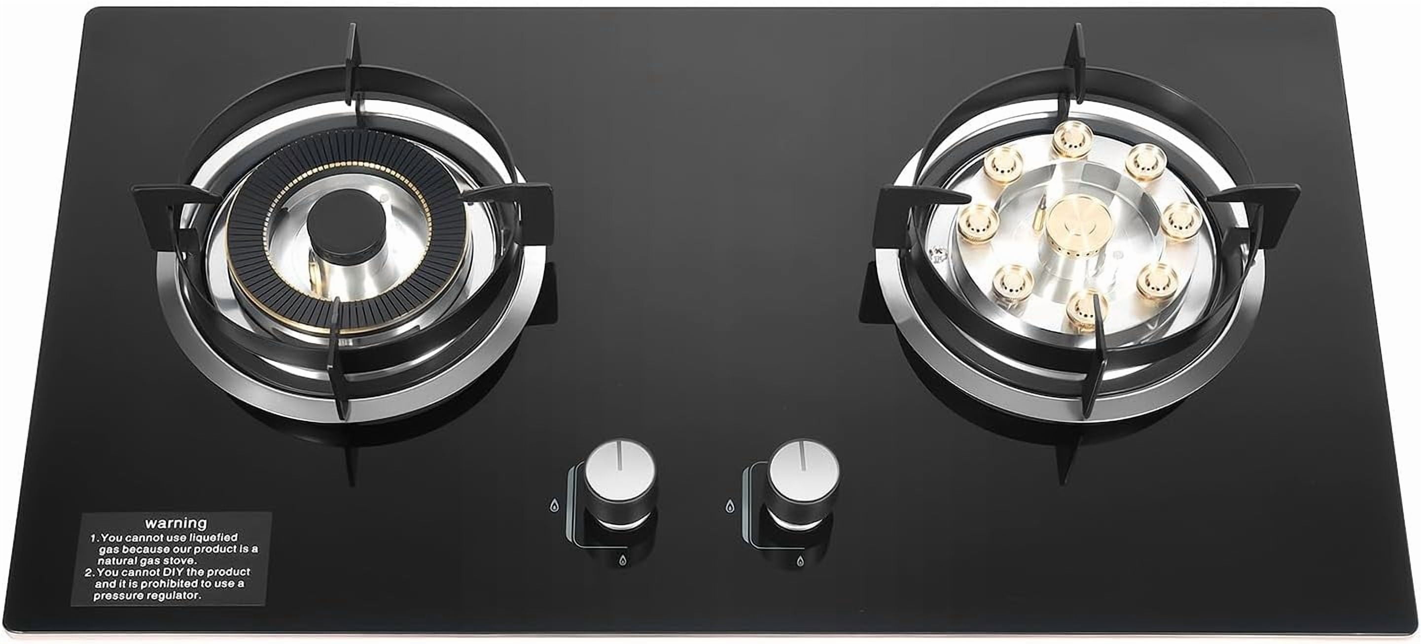 28.7Inch 2-Burner Natural Gas Stove, Tempered Glass Gas Cooktop, Built-In Gas Stovetop with Ga-s Regulator
