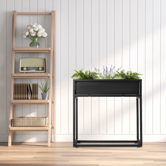 28*8*28" Elevated Planter Box Tall Rectangular Planter Garden Plant Stand Black for Homes, Offices, Stores
