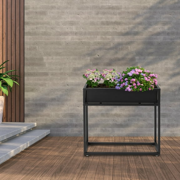 Elevated Planter Box, 28*8*28" Raised Garden Bed for Herbs and Flowers, Tall Rectangular Planter for Backyard Gardening