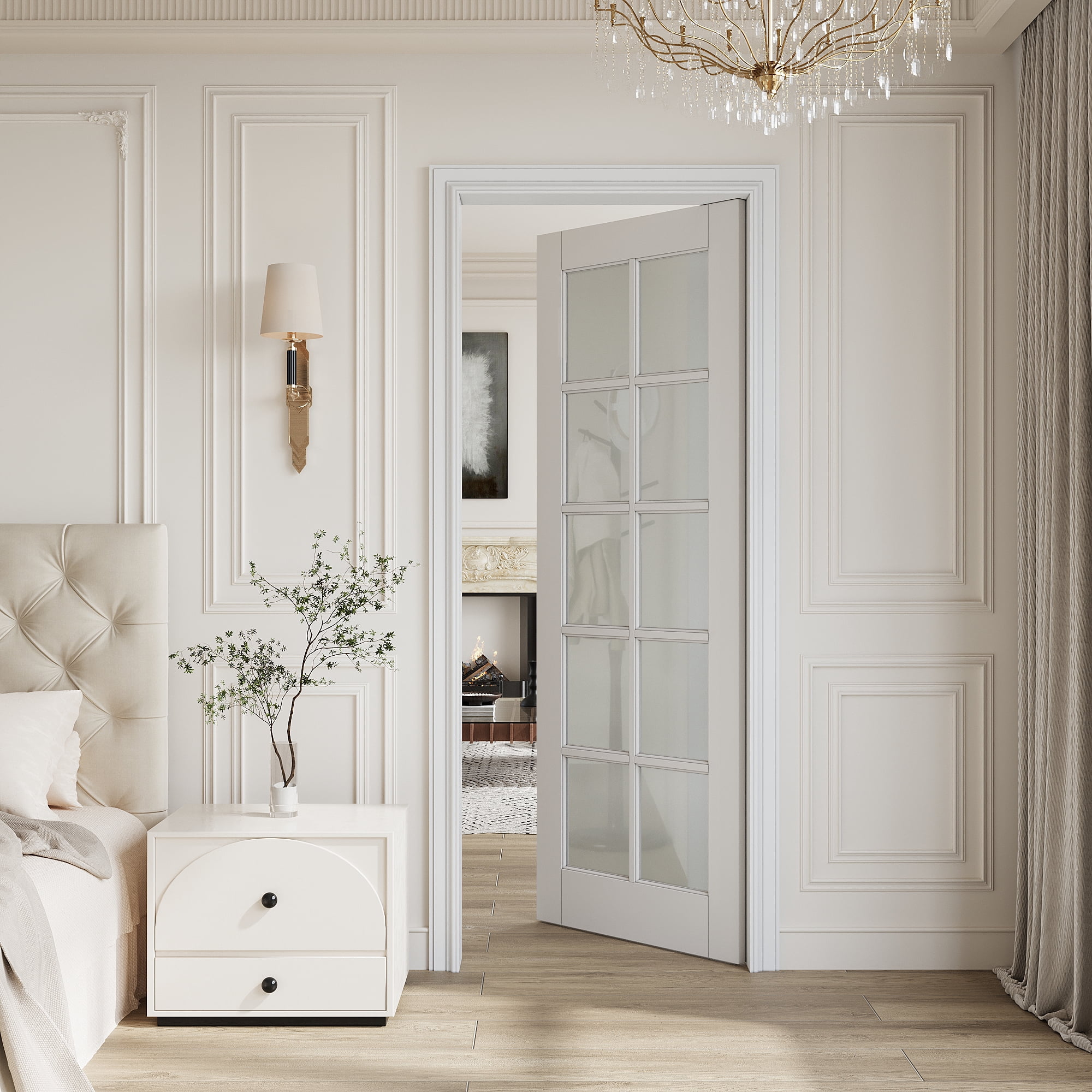 28"×80" Interior Slab Door 10-Lite Frosted Glass Solid Core White ...