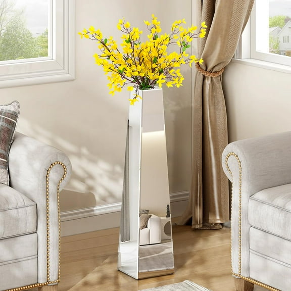 28.86" Tall Silver Glass Floor Vase, ModernDecorative Mirror Vases, Large Flower Vase forHome Decor Living Room, Entryway, Office