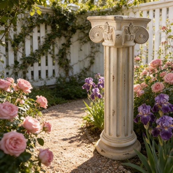 28.93 Inch Tall Roman Column Pedestal Stand, Magnesium Oxide Antique White Pillar for Indoor Outdoor Wedding Garden Decor