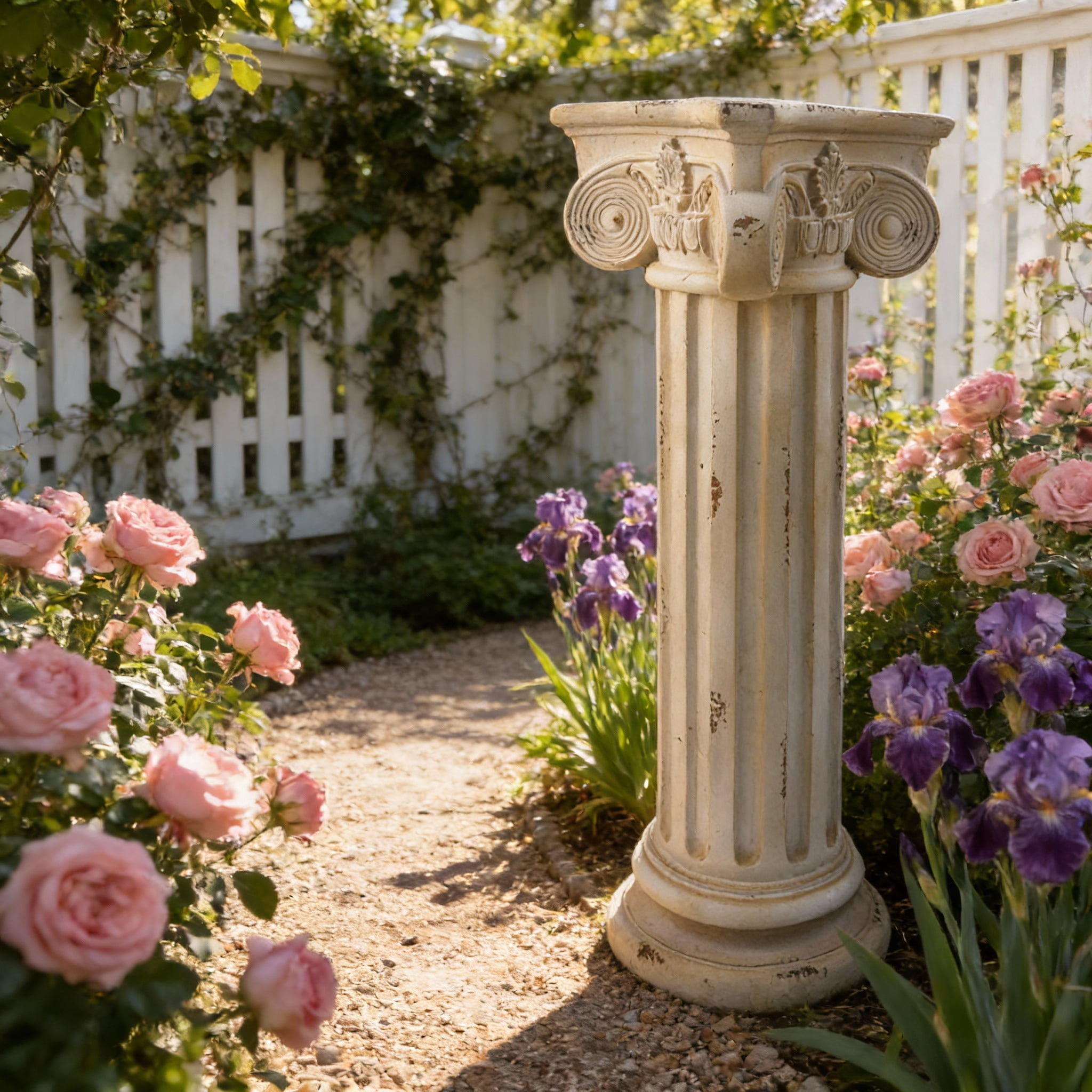 28.93'' Roman Column Pedestal Plant Stand with Base, Greek Style Pillar Sculpture Magnesium Oxide Decorative Stand for Indoor Outdoor Garden Patio Wedding Party Display,Antique White