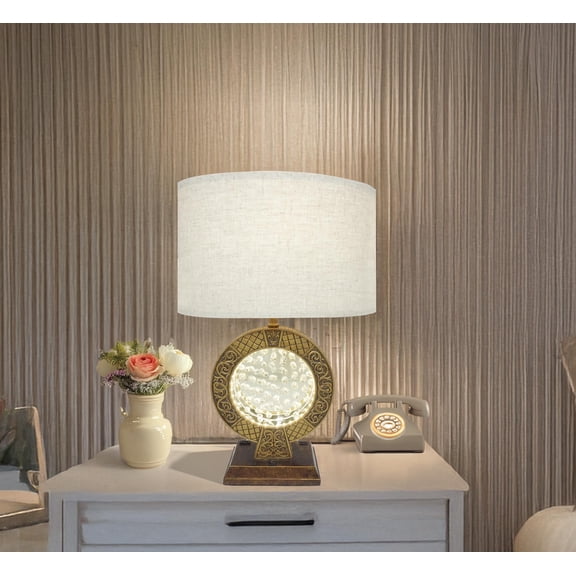 28" Antique Polyresin Table Lamp, Floating Crystal Decor Centerpiece, Elegant Traditional Design for Living Room, Bedroom, Office