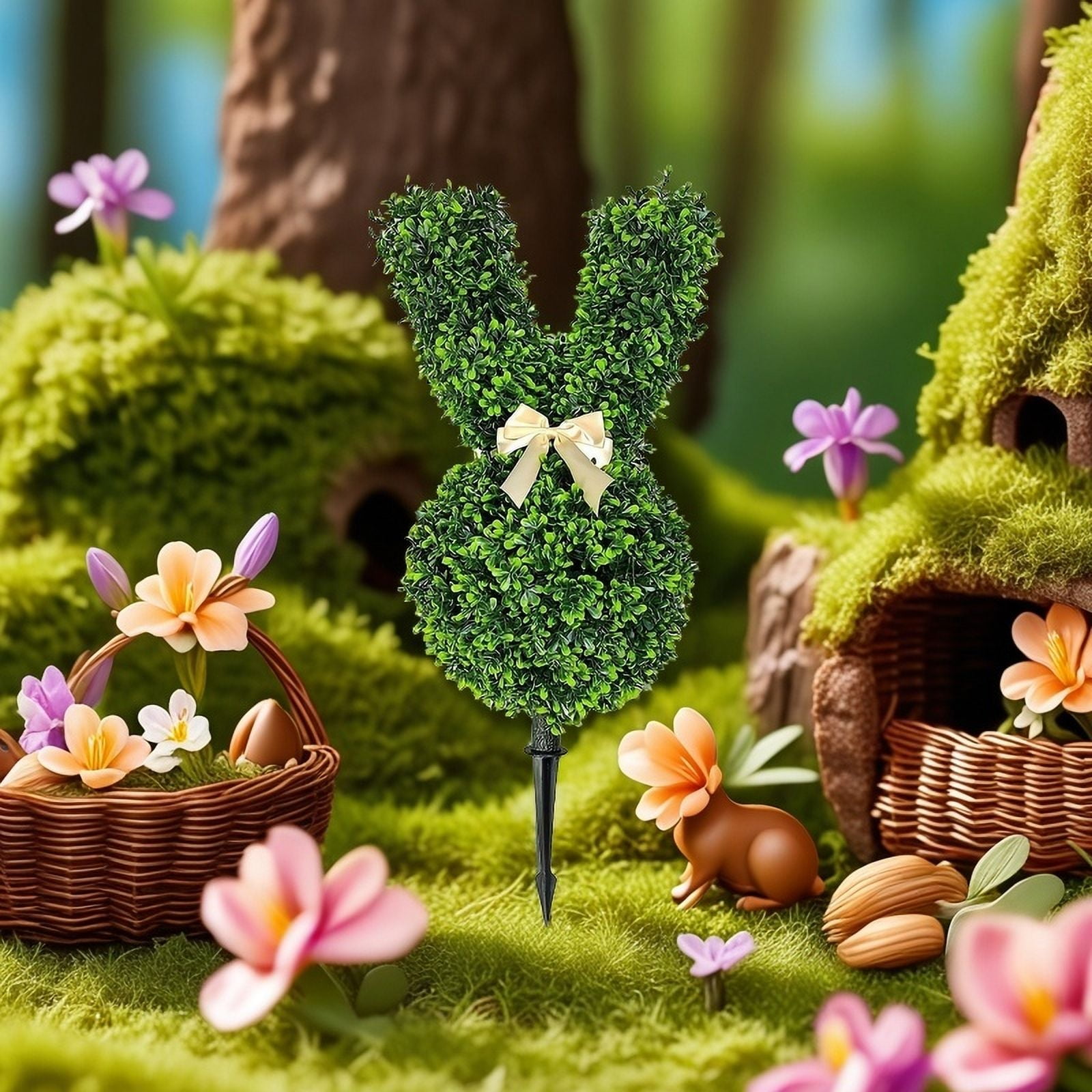 28'' Artificial Bunny Shaped Topiary Trees with Ground Spike Set of 2 ...