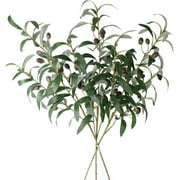 28" Artificial Olive Branches Fake Fruits Leaves Green Plants for Office Crafts Room Decoration,Pack of 3