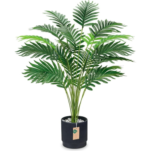 28'' Artificial Palm Tree Large Fake Tropical Faux Plants Indoor and Outdoor for Home Bathroom Porch Outside Patio Decor (Black Pot)