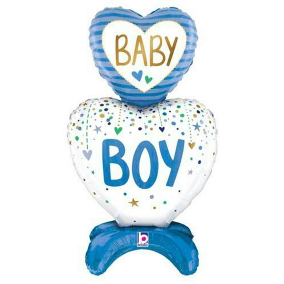 28 Baby Boy Hearts Standup Mylar Balloon (Air-Filled)