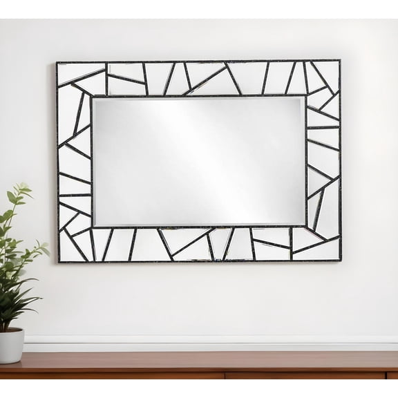 28" Black Metal And Glass Mosaic Framed Accent Mirror