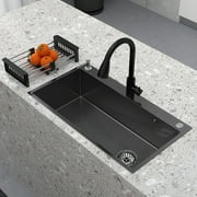 28" Black Sleek Undermount Kitchen Sink Stainless Steel Modern Durable Kitchen Essentials With Accessories