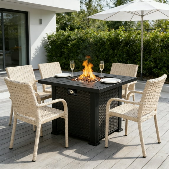 28" Black Square Propane Fire Pit Table - 50000 BTU Quick-Assembly Dual-Function with Hidden Tank for Patio