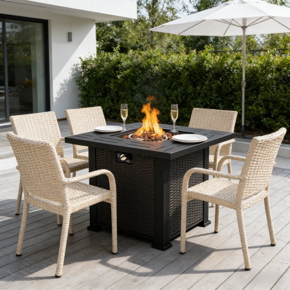 28" Black Square Propane Fire Pit Table - 50000 BTU Quick-Assembly Dual-Function with Hidden Tank for Patio