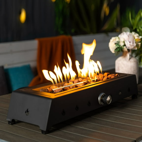 28" Black Steel Propane Fire Pit - 50,000 Btu Outdoor Heater with Lava Rocks & Wind Guard
