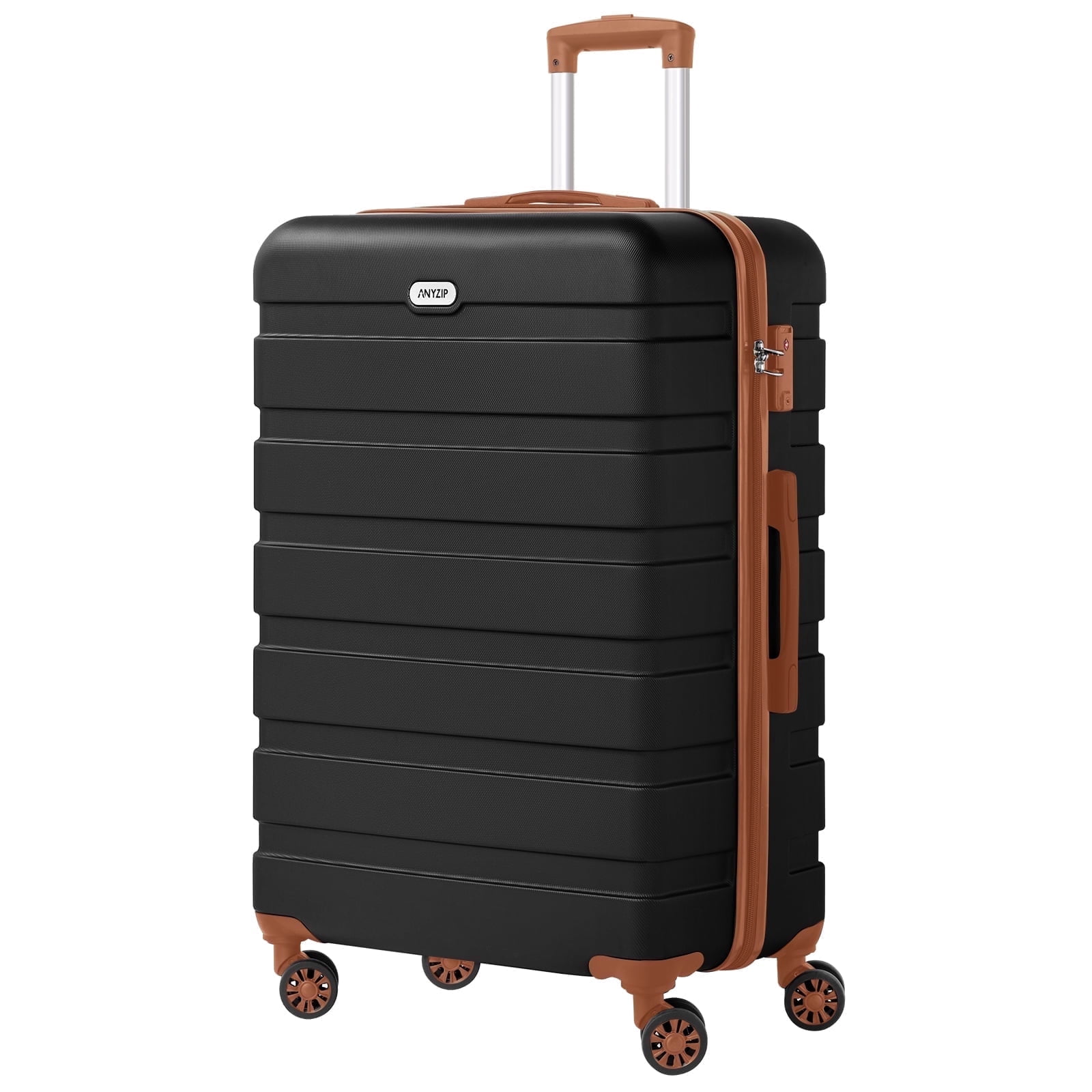 Luggage PC ABS Lightweight Suitcase with Wheels TSA Lock Hardshell Checked-Large Luggage 28 inch BlackBrown
