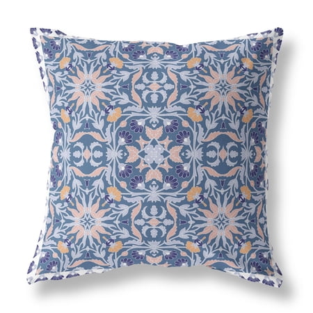 28â€ Blue Pink Paisley Indoor Outdoor Throw Pillow