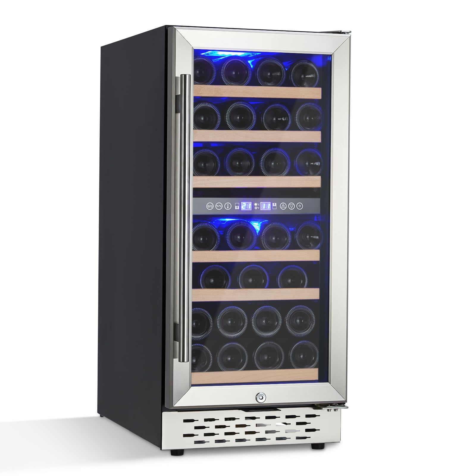 Garvee Dual Zone 28-Bottle Black and Silver Wine Cooler with Glass Door