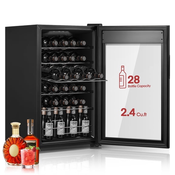 28 Bottles Freestanding Wine Cellar, Wine Fridge with Digital Temperature Control