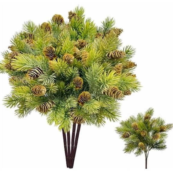 28 Branches Artificial Norfolk Pine Stems with Pine Cones,4 Bunches Realistic Bendable Faux Greenery Branches for DIY Christmas, Fall, Winter Home Decor, Vase, Wreath, Table Centerpiece