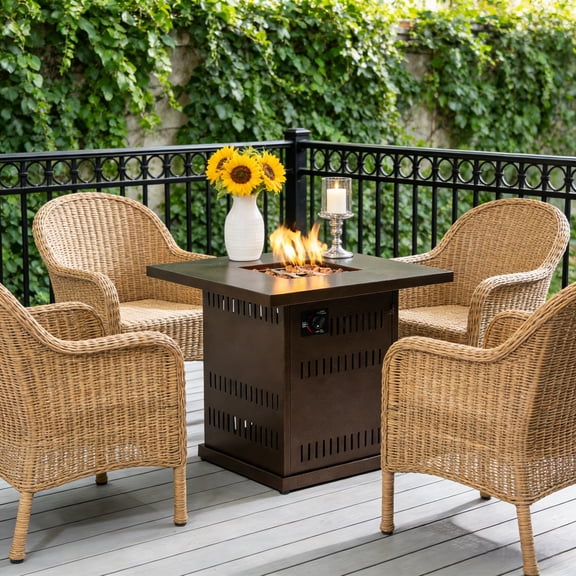 28" Brown Square Propane Fire Pit Table - 50000 BTU with Hidden Tank Storage & Quick Assembly for Patio (ETL Certified)