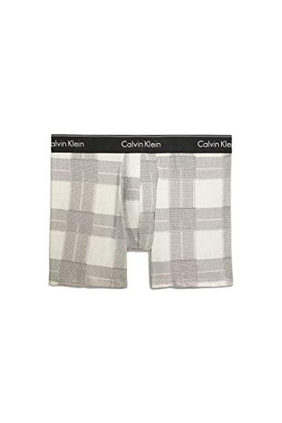$28 Calvin Klein Modern Cotton Stretch Holiday Plaid Boxer Brief, Oatmeal, Sz XL