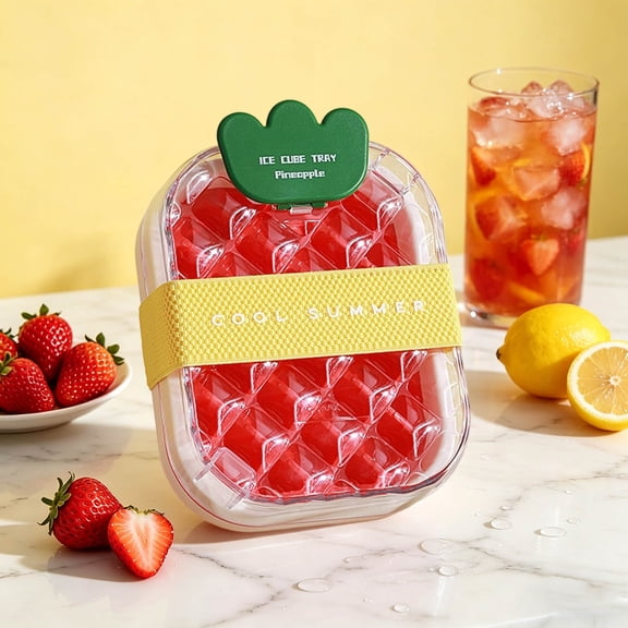 28-Cavity Pineapple Ice Cube Tray Pitcher, 2-in-1 Leakproof Design, Dual-Use Ice Mold & Beverage Container, for Camping Picnic(Pink With Straps)