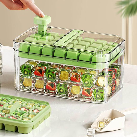 28-Cavity Stackable Ice Cube Tray with Press Release – BPA-Free Food Grade PET+ABS, Odor-Proof & Transparent Design for Home/Party Use (7.5x4.3x3.5in) Green