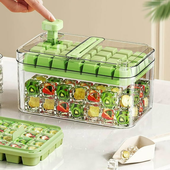 28-Cavity Stackable Ice Cube Tray with Press Release – BPA-Free Food Grade PET+ABS, Odor-Proof & Transparent Design for Home/Party Use (7.5x4.3x3.5in) Green