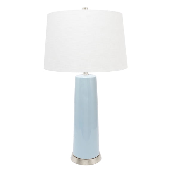 28" Ceramic Table Lamp with Linen Shade, Blue and Silver
