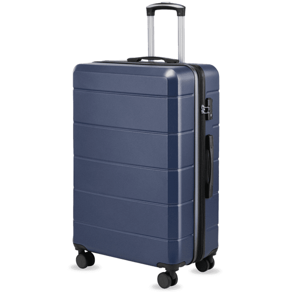 28" Checked Large Expandable Luggage,Hardside Spinner Suitcase with TSA Lock, Blue - EX-Lite