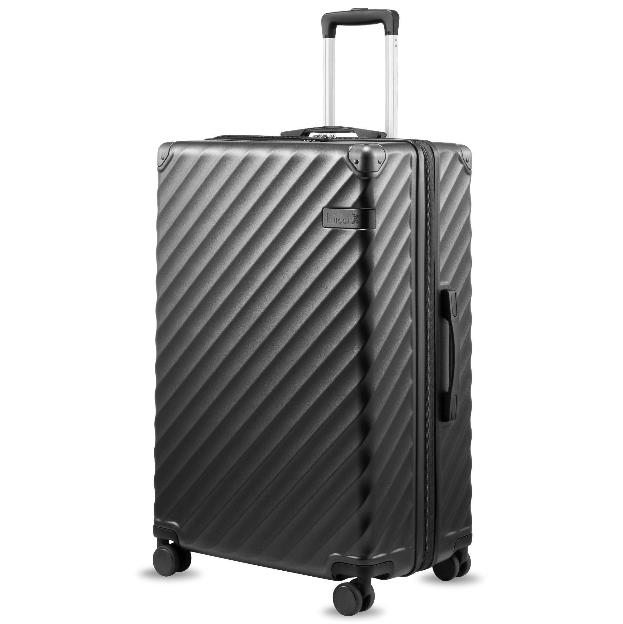 28" Checked Large Expandable Luggage Hardside Spinner Suitcase with TSA Lock,Charcoal Metallic