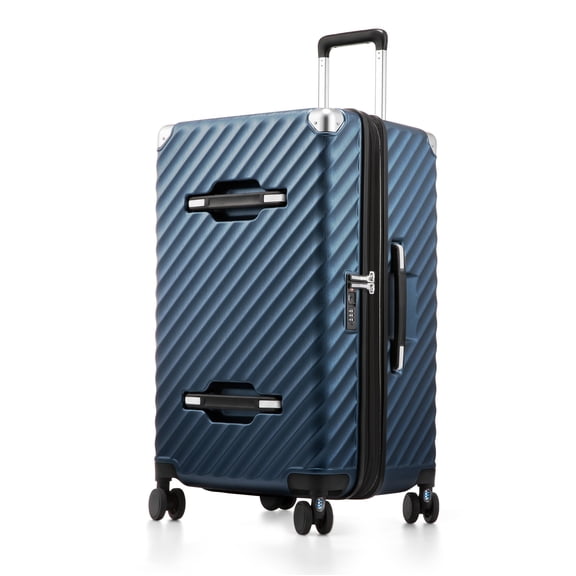 28" Checked Large Expandable Trunk Luggage,Hardside Polycarbonate Spinner Suitcase with TSA Lock,Blue - EX-Pro