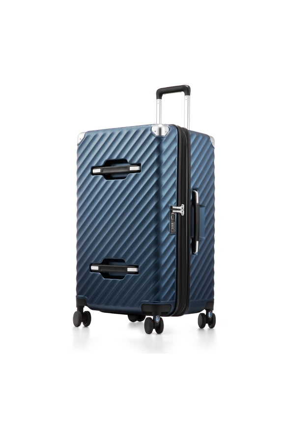 28" Checked Large Expandable Trunk Luggage,Hardside Polycarbonate Spinner Suitcase with TSA Lock,Blue - EX-Pro