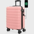 thumbnail image 1 of Checked Luggage PC ABS Hardside Suitcase with wheels USB Port Lightweight Luggage with TSA Lock 28 inch Pink, 1 of 7