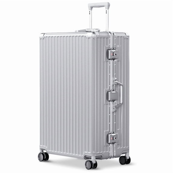 Luggage Aluminium Frame PC ABS Hardshell Suitcase with Spinner Wheels TSA Lock Zipperless Luggage 28 inch Silver