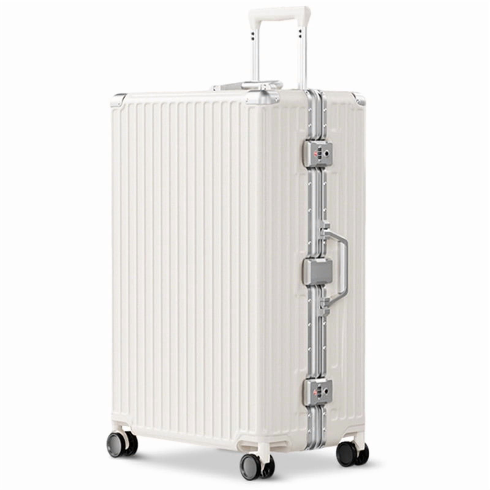 Luggage Aluminium Frame PC ABS Hardshell Suitcase with Spinner Wheels TSA Lock Zipperless Luggage 28 inch White
