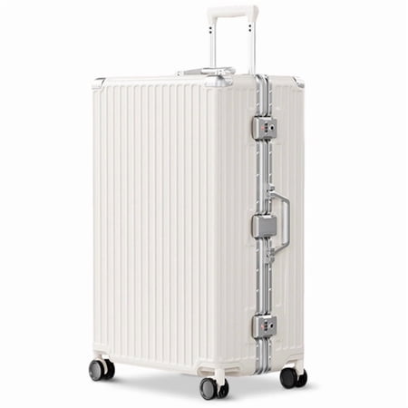 Luggage Aluminium Frame PC ABS Hardshell Suitcase with Spinner Wheels TSA Lock Zipperless Luggage 28 inch White