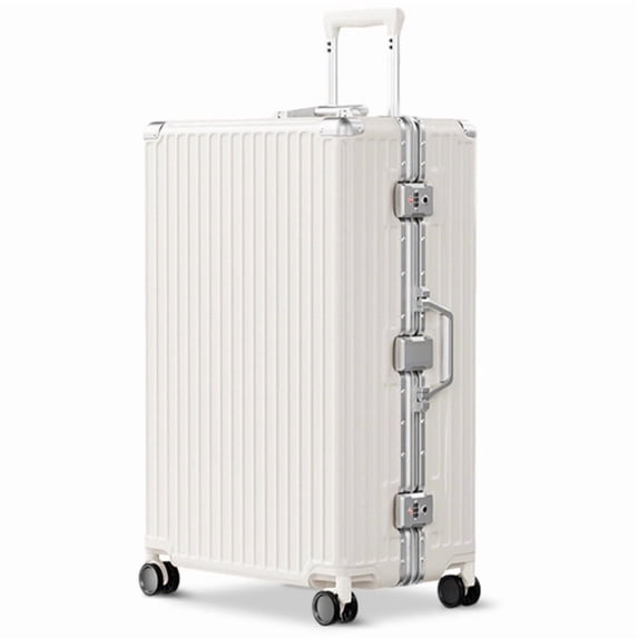 Luggage Aluminium Frame PC ABS Hardshell Suitcase with Spinner Wheels TSA Lock Zipperless Luggage 28 inch White