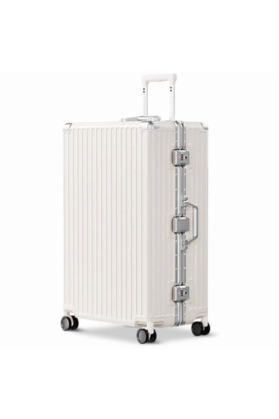 Luggage Aluminium Frame PC ABS Hardshell Suitcase with Spinner Wheels TSA Lock Zipperless Luggage 28 inch White