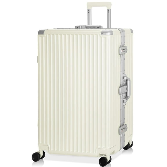 Luggage Aluminium Frame PC ABS Hardshell Suitcase with Spinner Wheels TSA Lock Zipperless Luggage 28 inch White